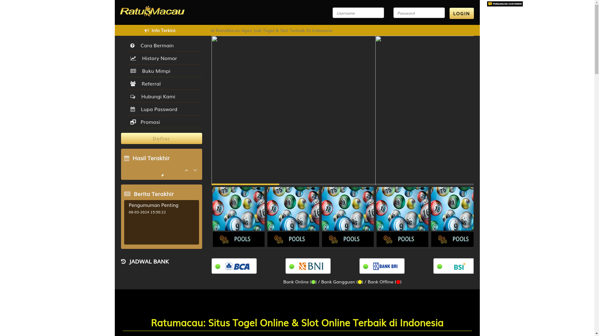 website screenshot of https://ratumacau11.online/