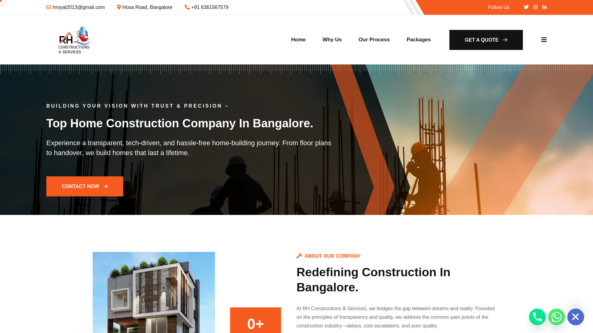 website screenshot of https://royalhomeandconstructions.in