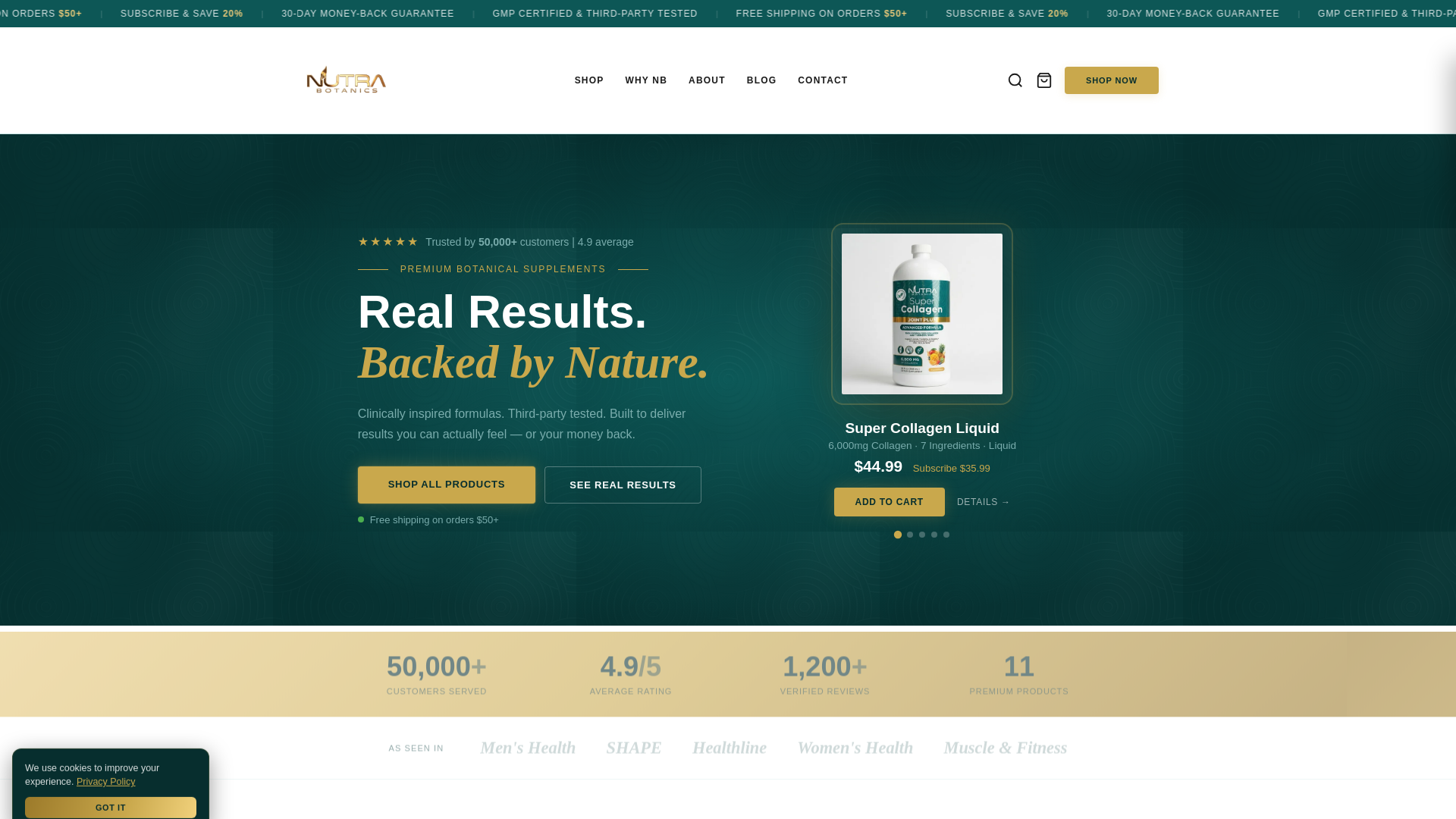 website screenshot of https://nutrabotanicsusa.com/