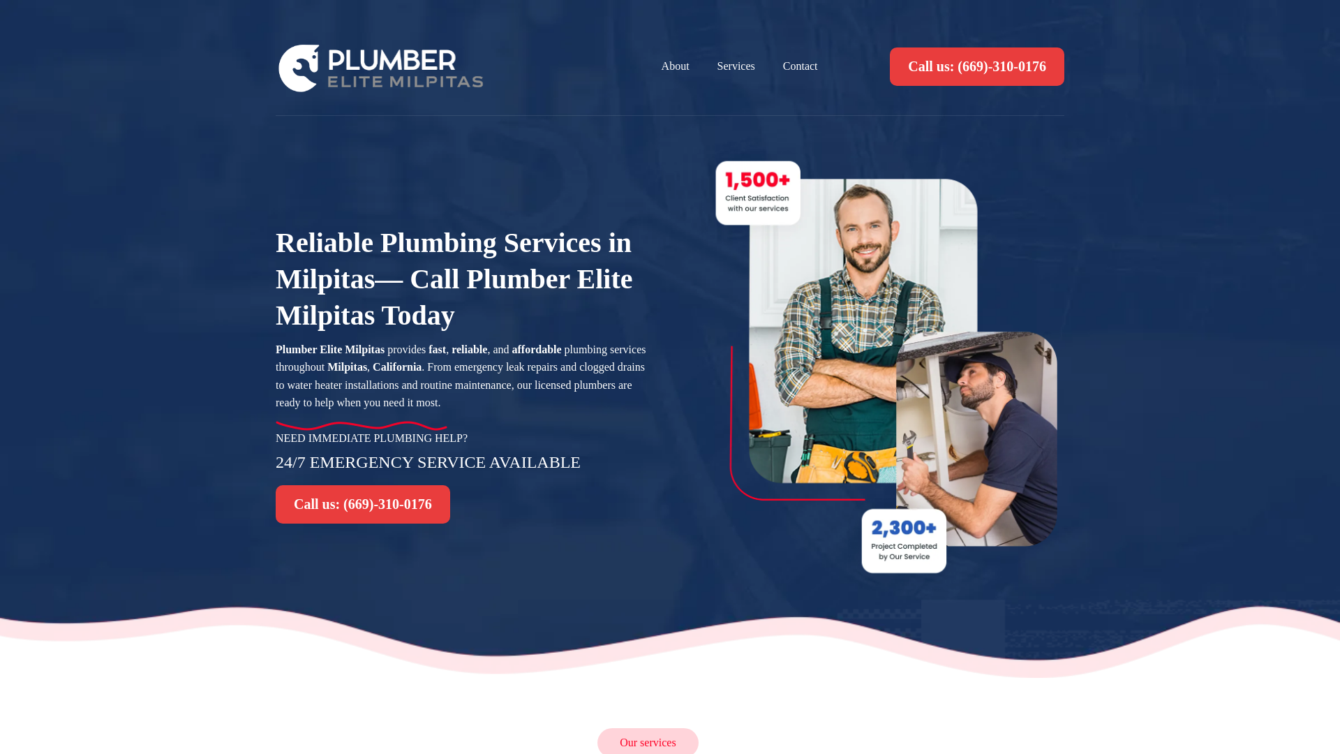 website screenshot of https://plumberelitemilpitas.com/