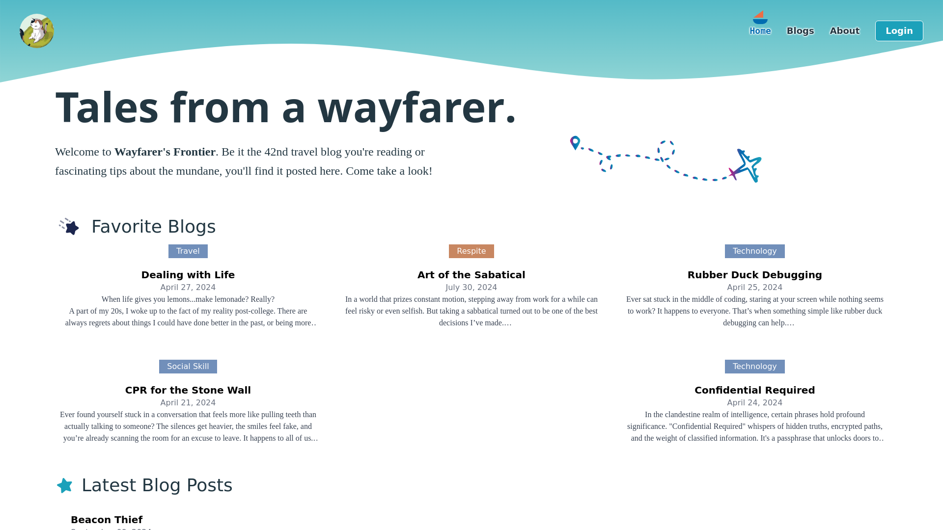 website screenshot of https://wayfarers-frontier.pages.dev/