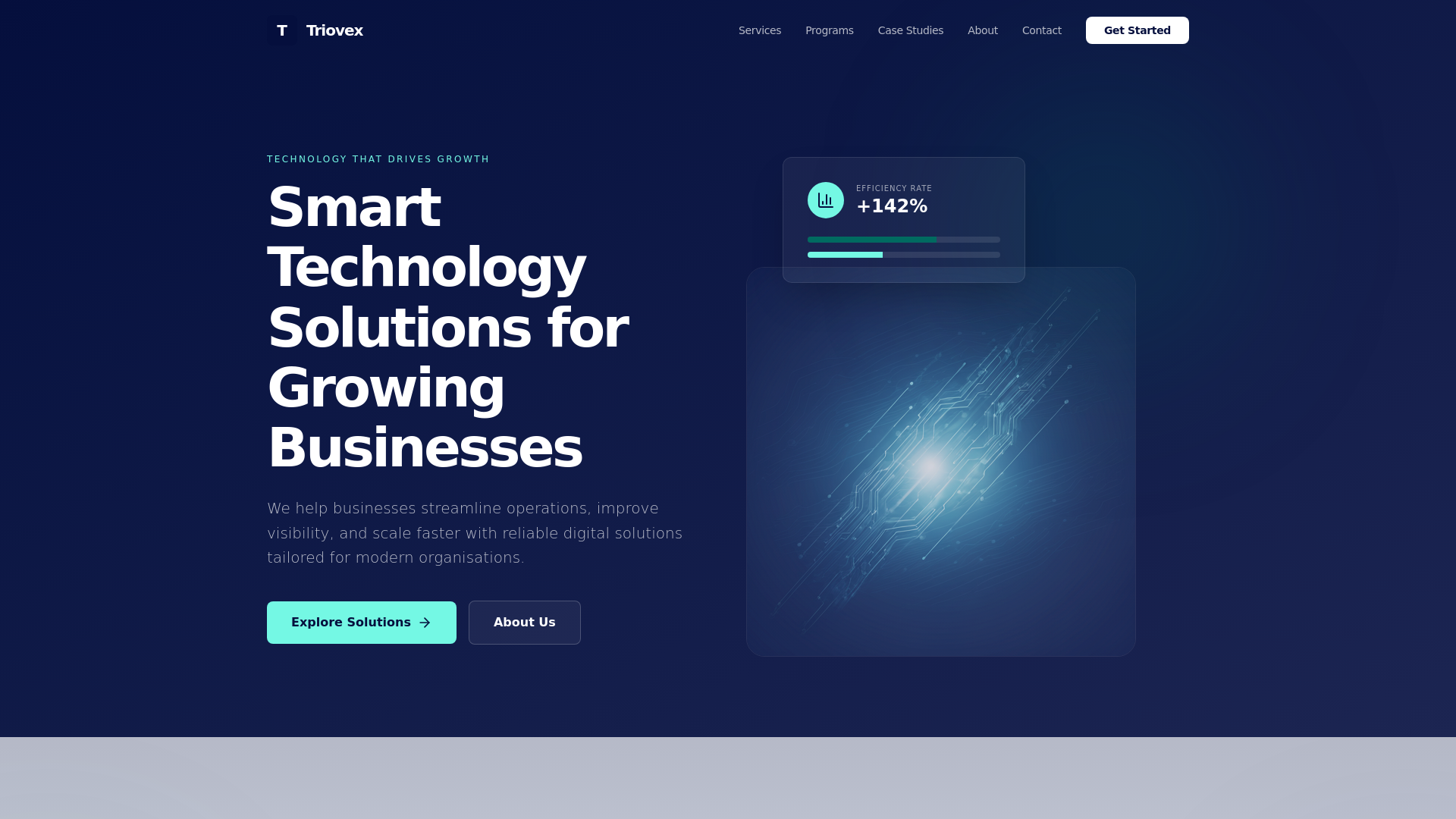 website screenshot of https://triovextechnologies.com/