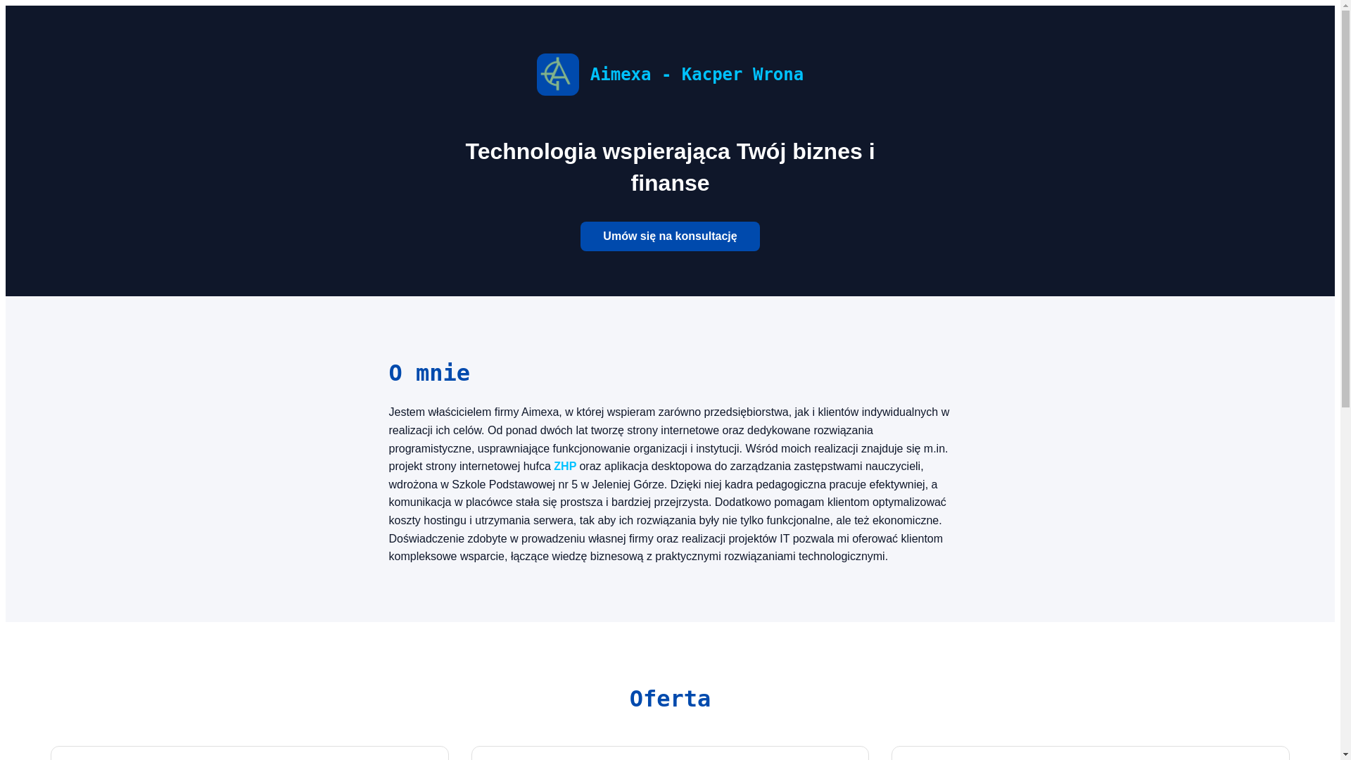 website screenshot of https://kacperwrona-aimexa.pl/