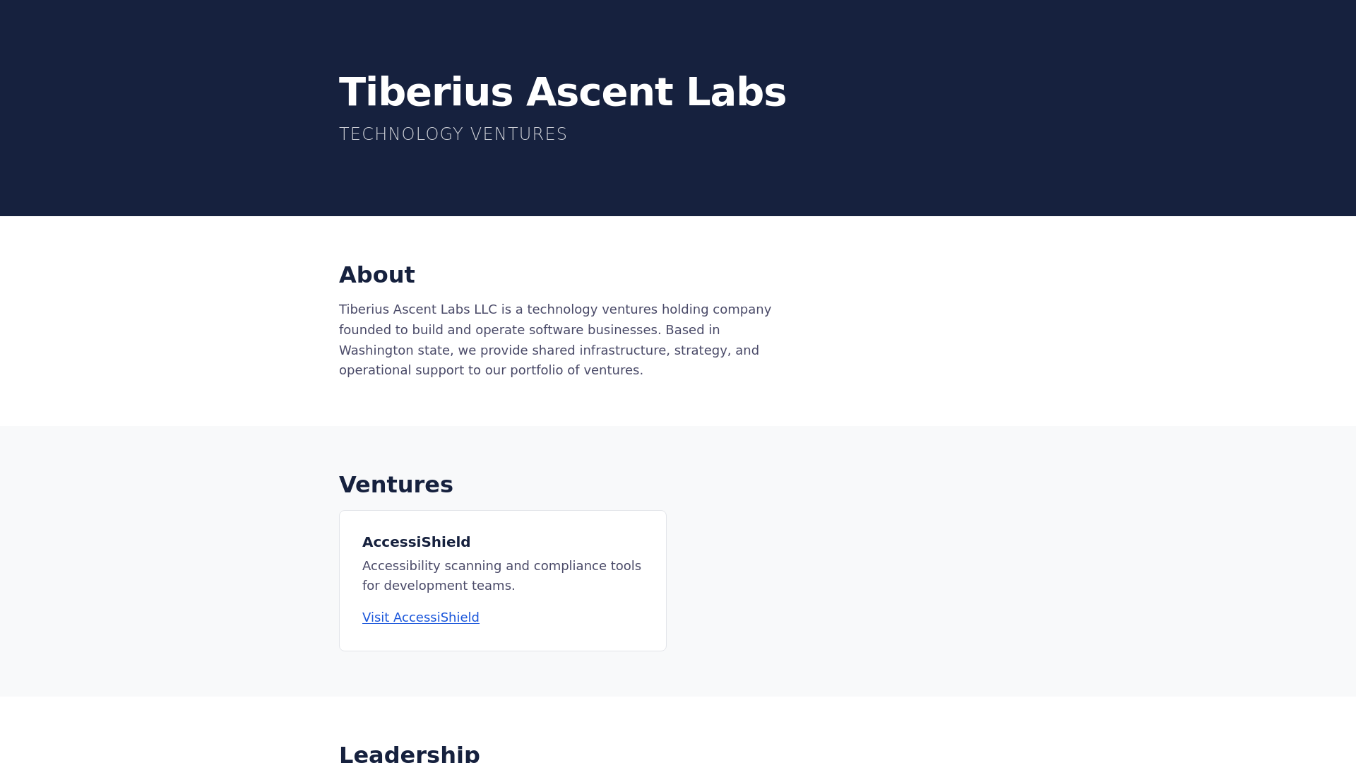 website screenshot of https://tiberius-ascent-labs-site.pages.dev/