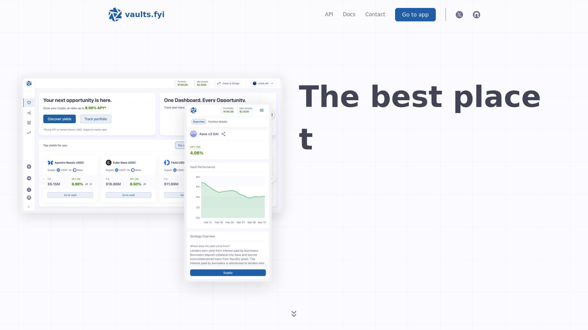 website screenshot of https://vaults.fyi
