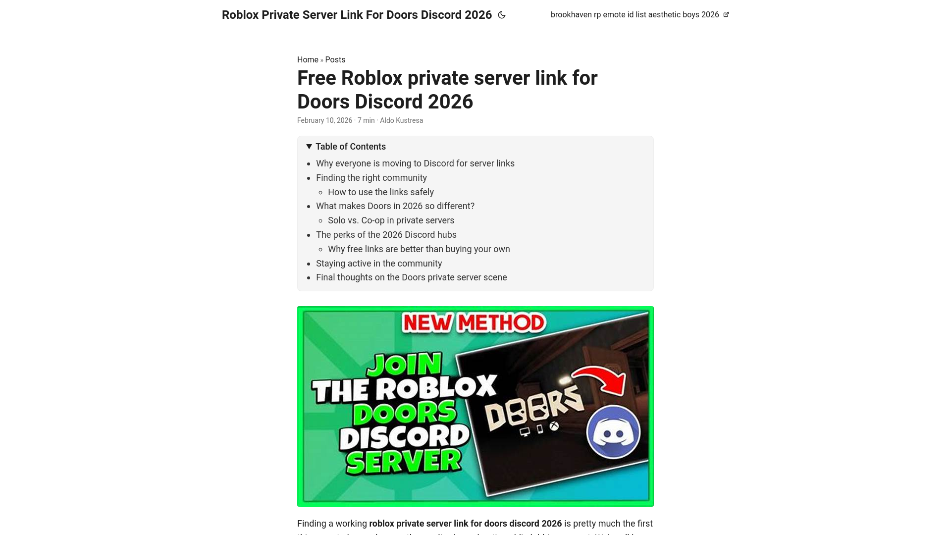 website screenshot of https://roblox-private-server-link-for-doors-discord-2026.pages.dev/