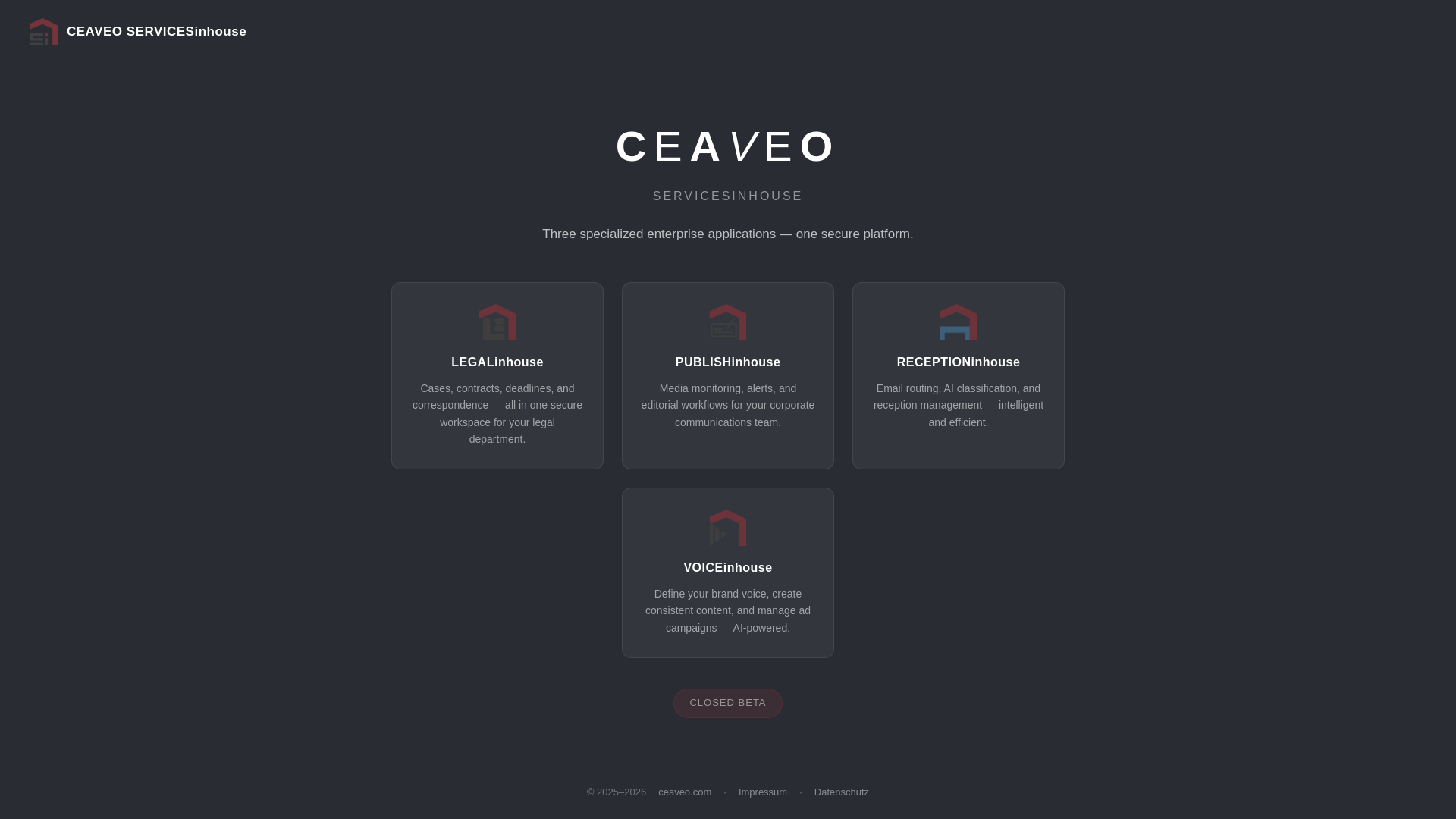 website screenshot of https://servicesinhouse.de