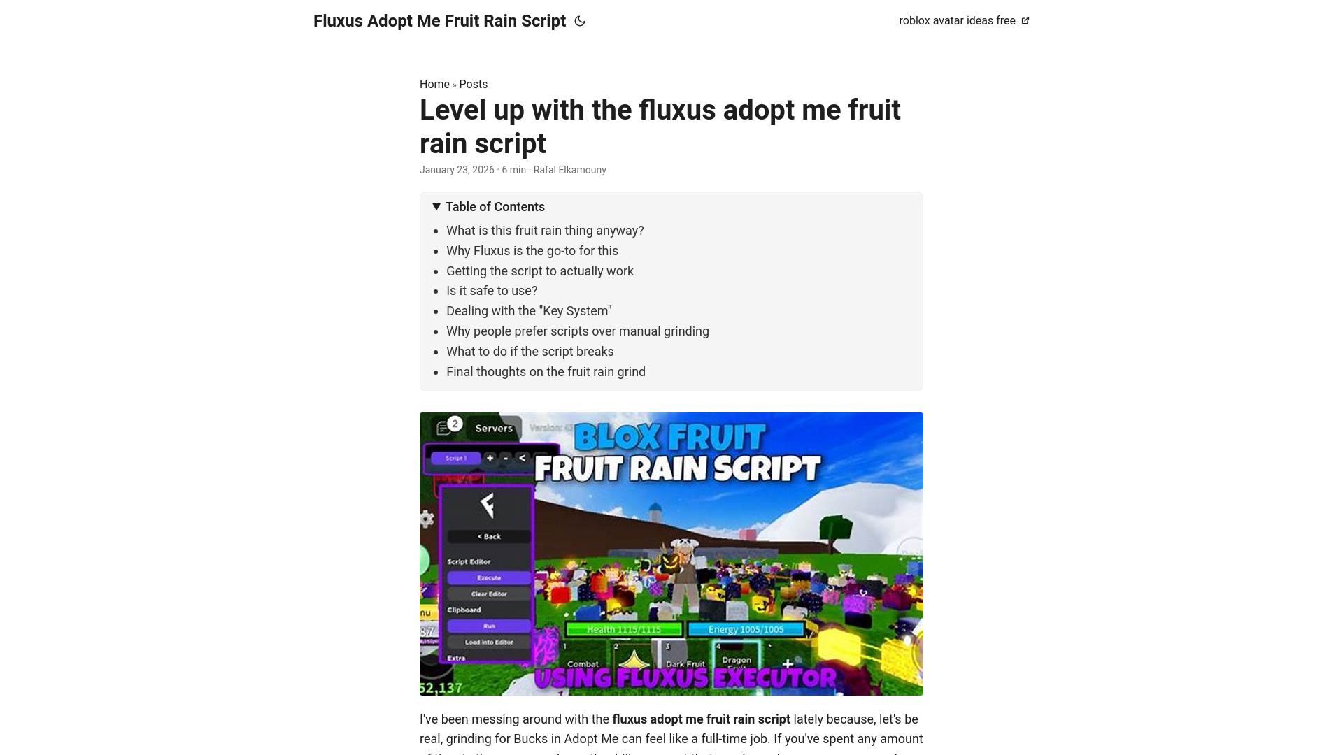 website screenshot of https://fluxus-adopt-me-fruit-rain-script.pages.dev/