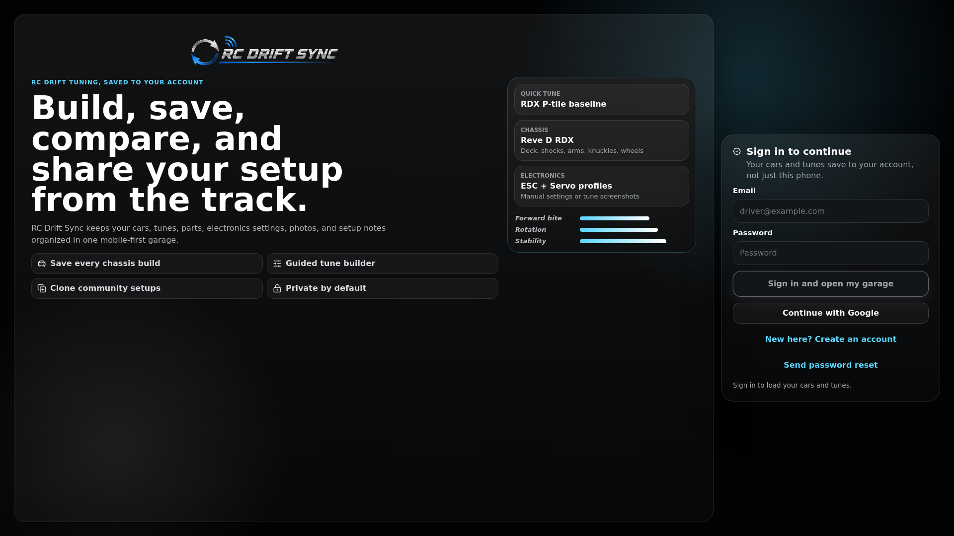 website screenshot of https://rcdriftsync.com/