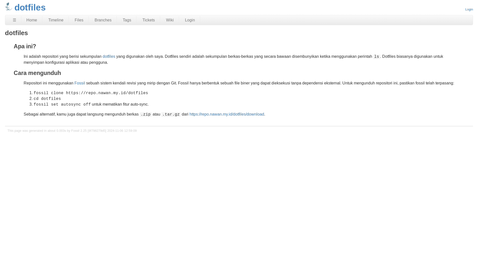 website screenshot of https://repo.nawan.my.id/dotfiles/index