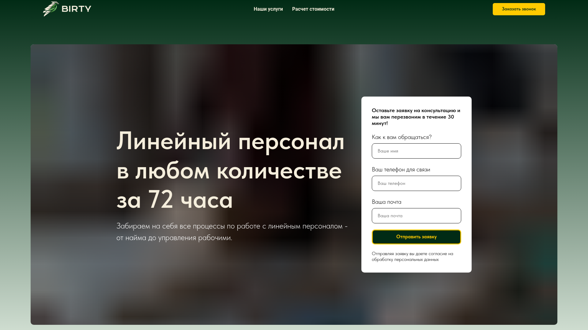 website screenshot of https://birtystaff.ru/
