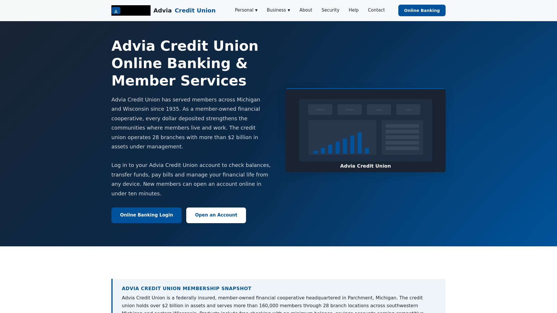 website screenshot of https://adviacu.co.com