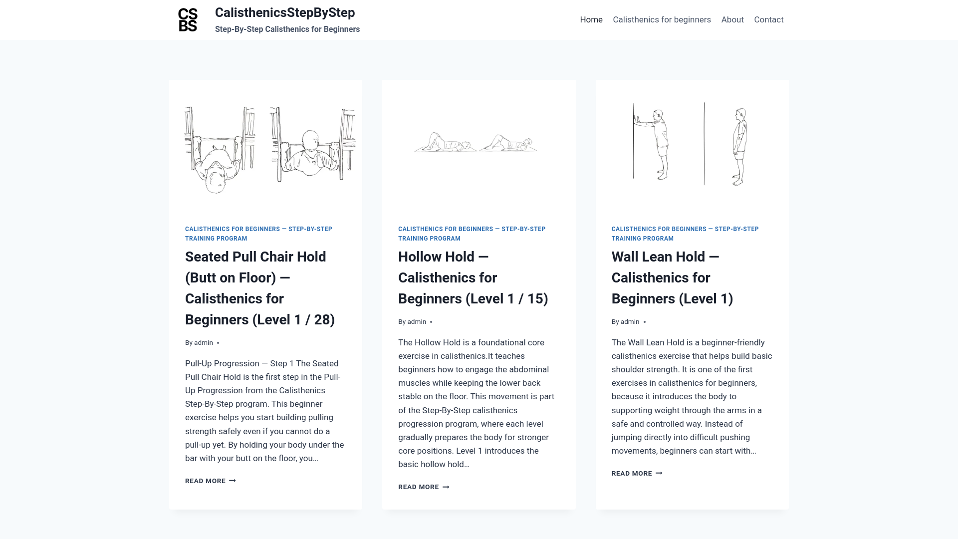 website screenshot of https://calisthenicsstepbystep.com