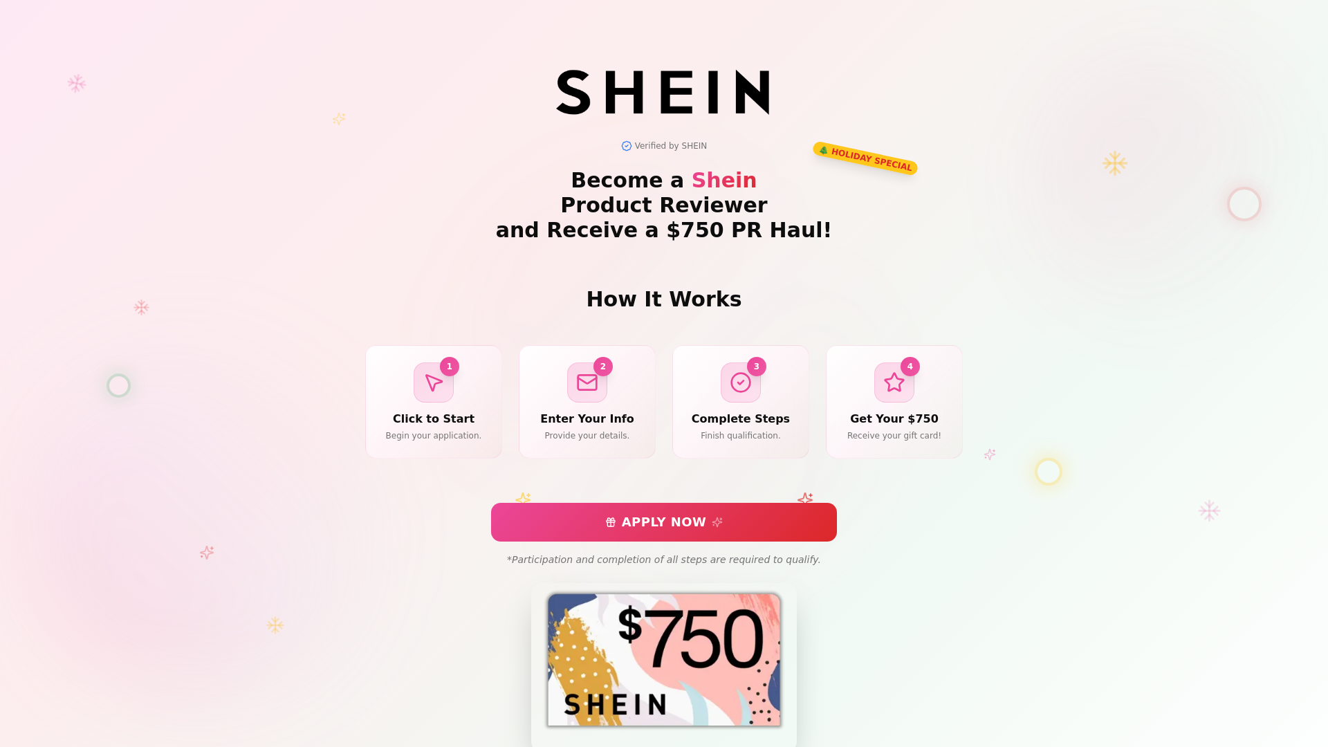 website screenshot of https://sheinholidayreward.com/
