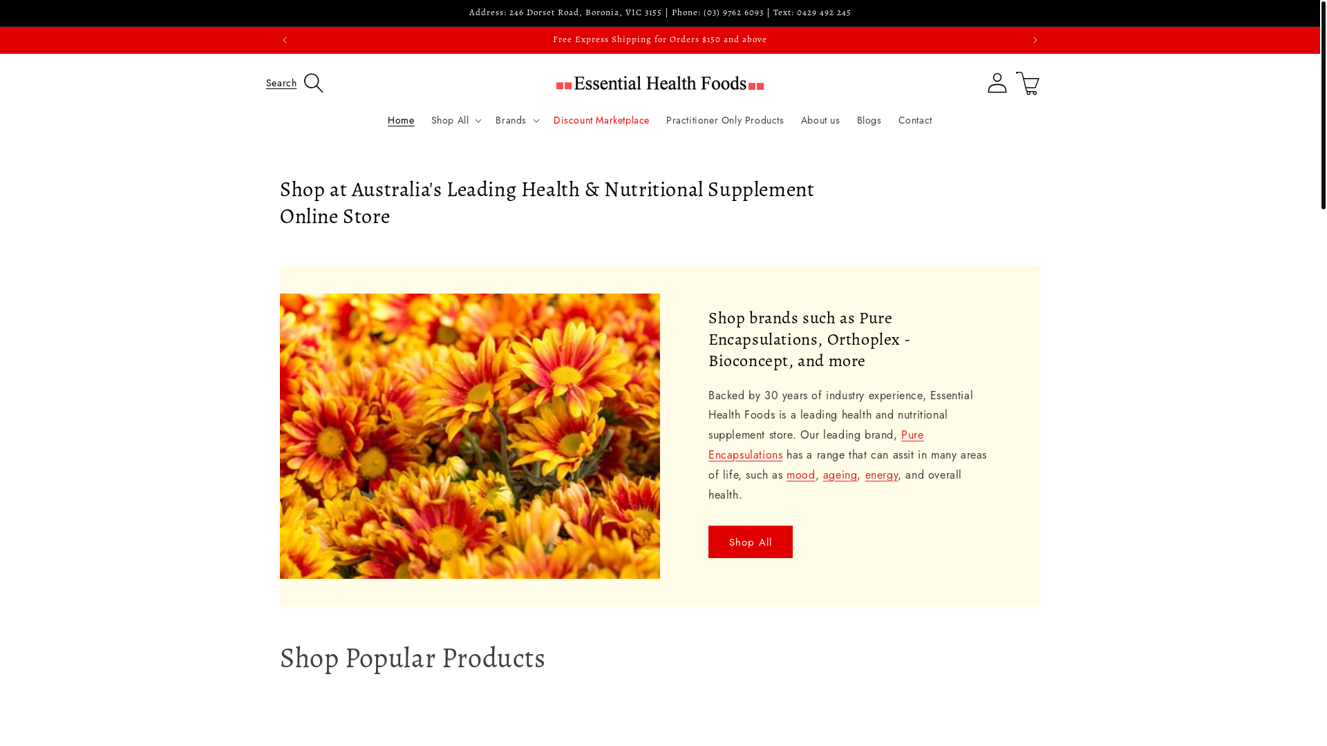 website screenshot of https://essentialhealthfoods.net.au/