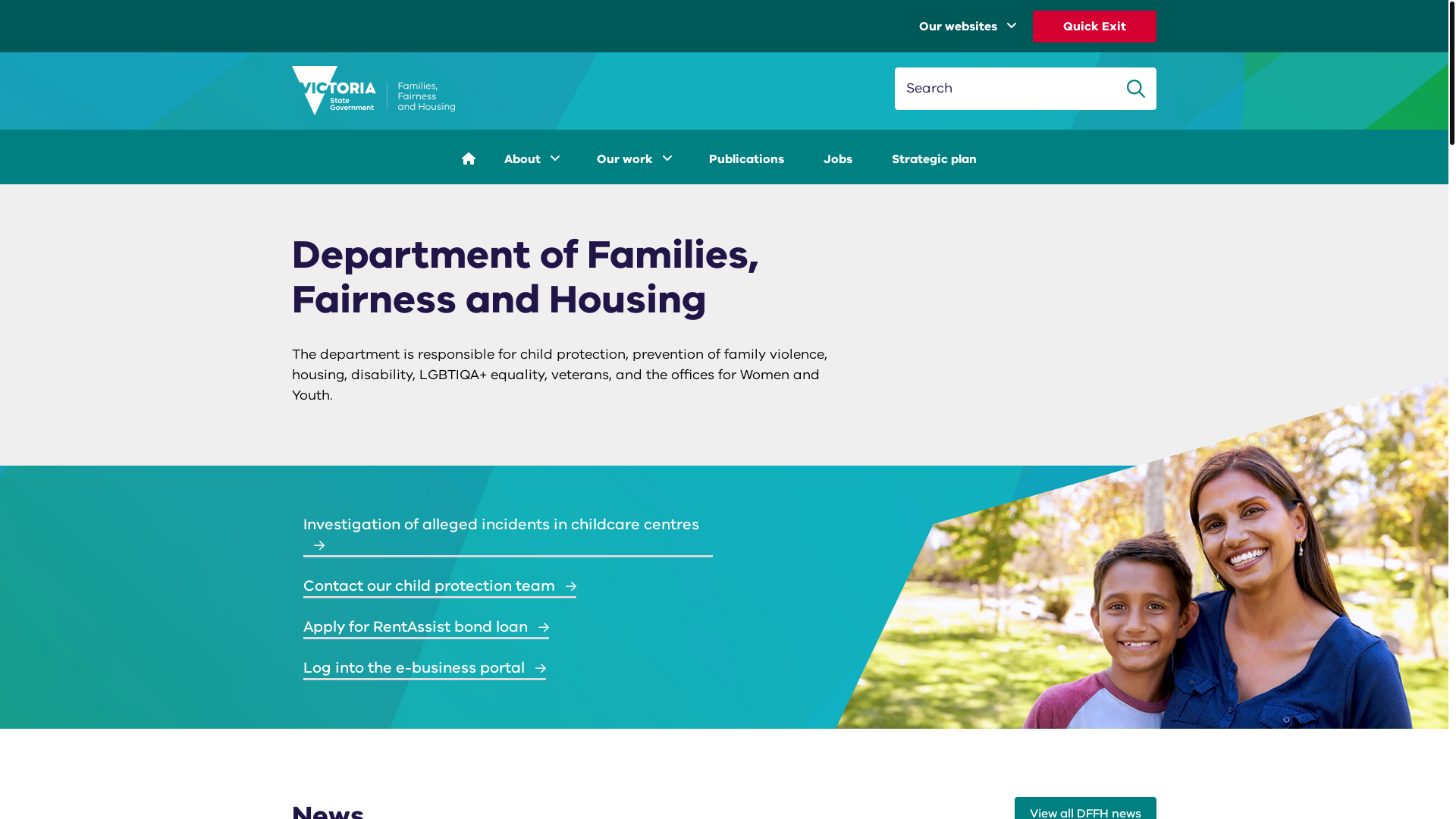 website screenshot of https://dffh.vic.gov.au