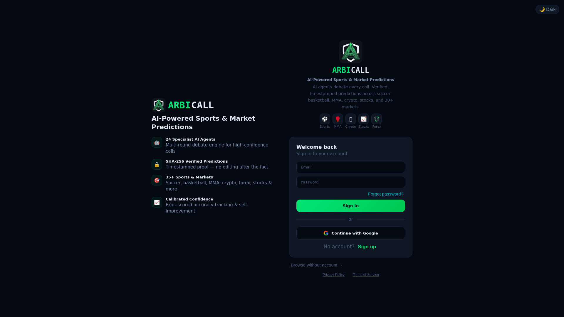 website screenshot of https://arbicall.app/