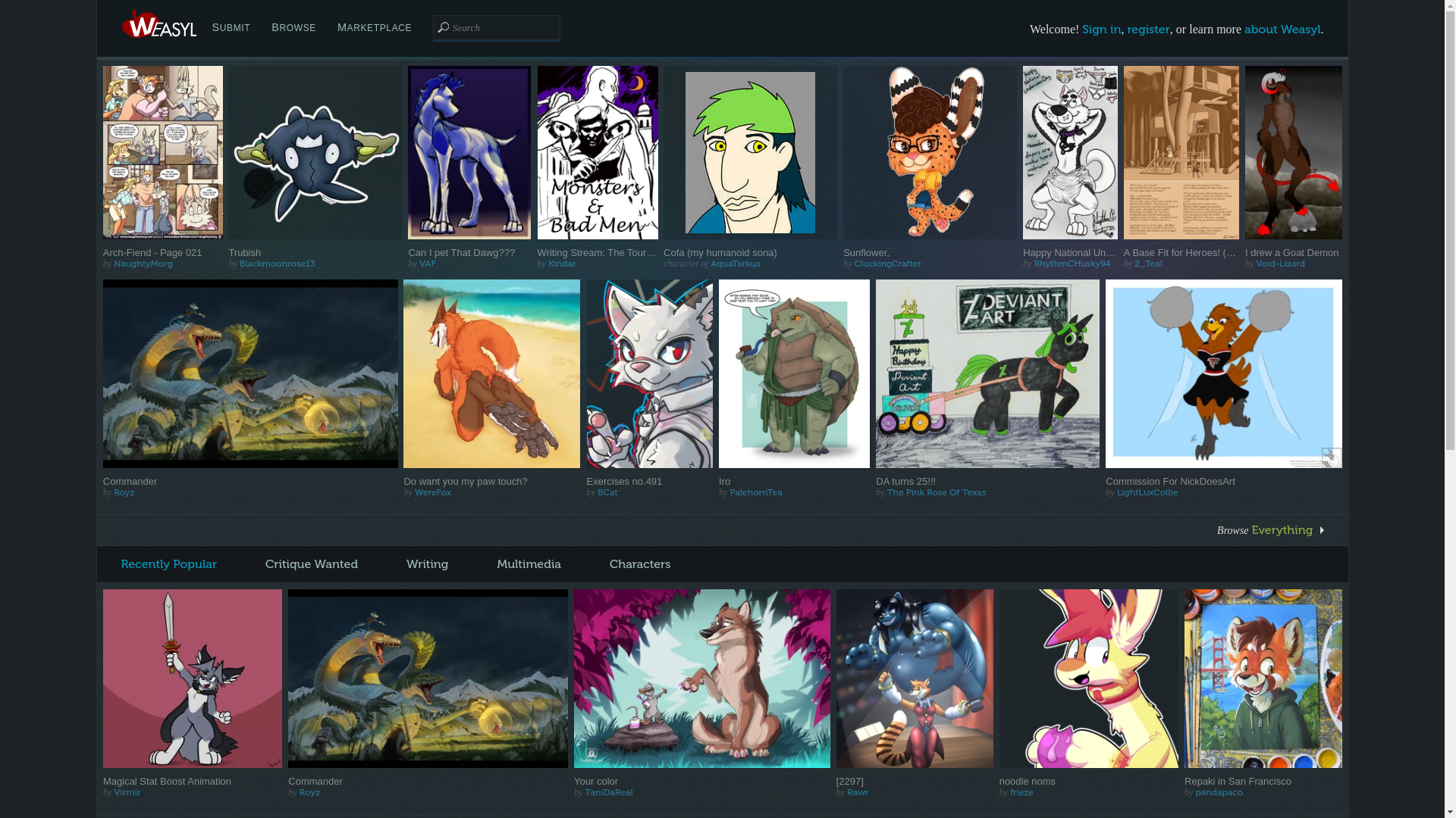 website screenshot of https://weasyl.com