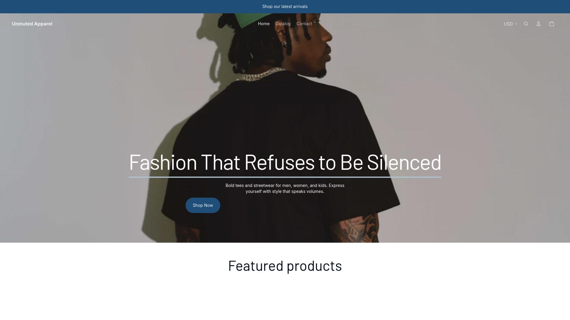 website screenshot of https://unmutedapparel.shop/