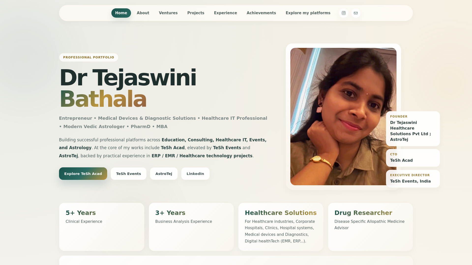 website screenshot of https://drtejaswinibathala.com/