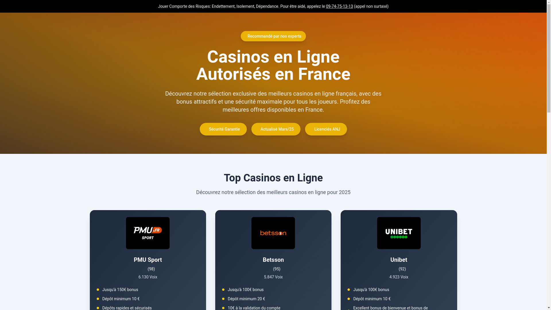 website screenshot of https://comparatifcasinos.com/