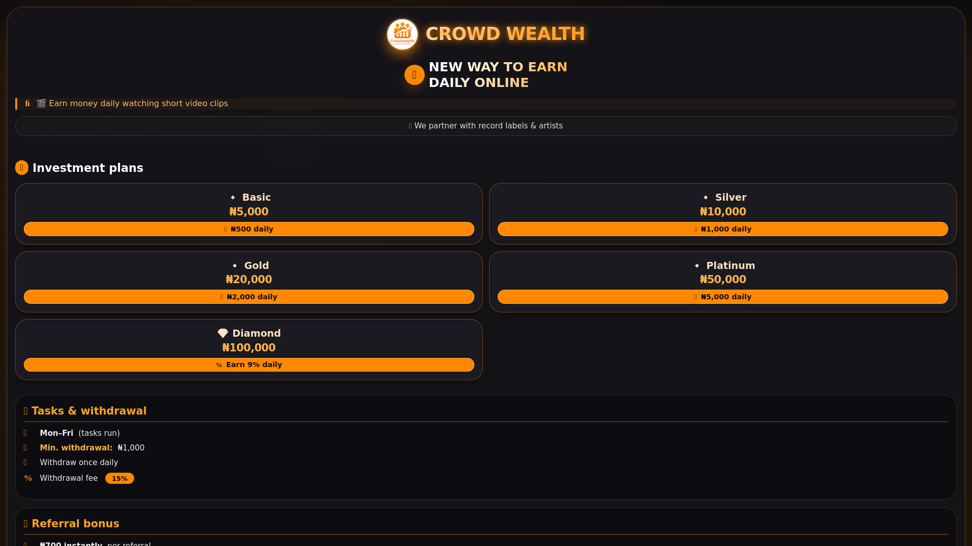 website screenshot of https://crowdwealth.xyz/