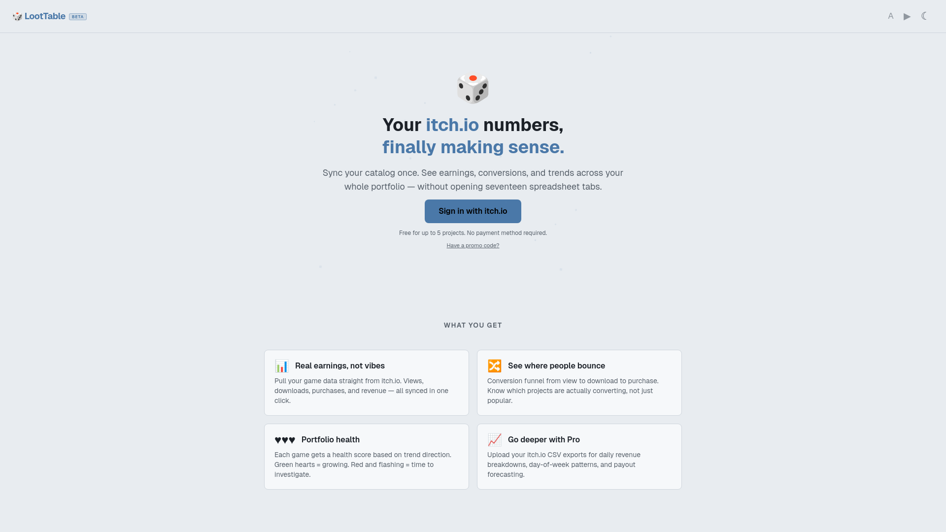 website screenshot of https://loottable.quest/