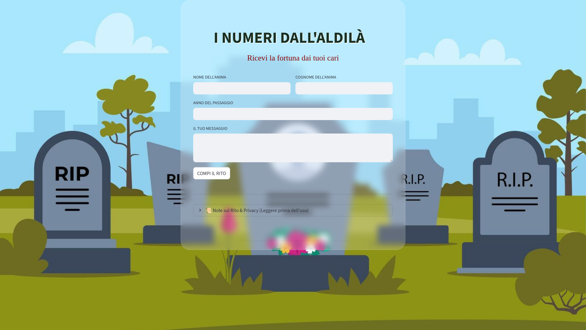 website screenshot of https://lottodeidefunti.com/