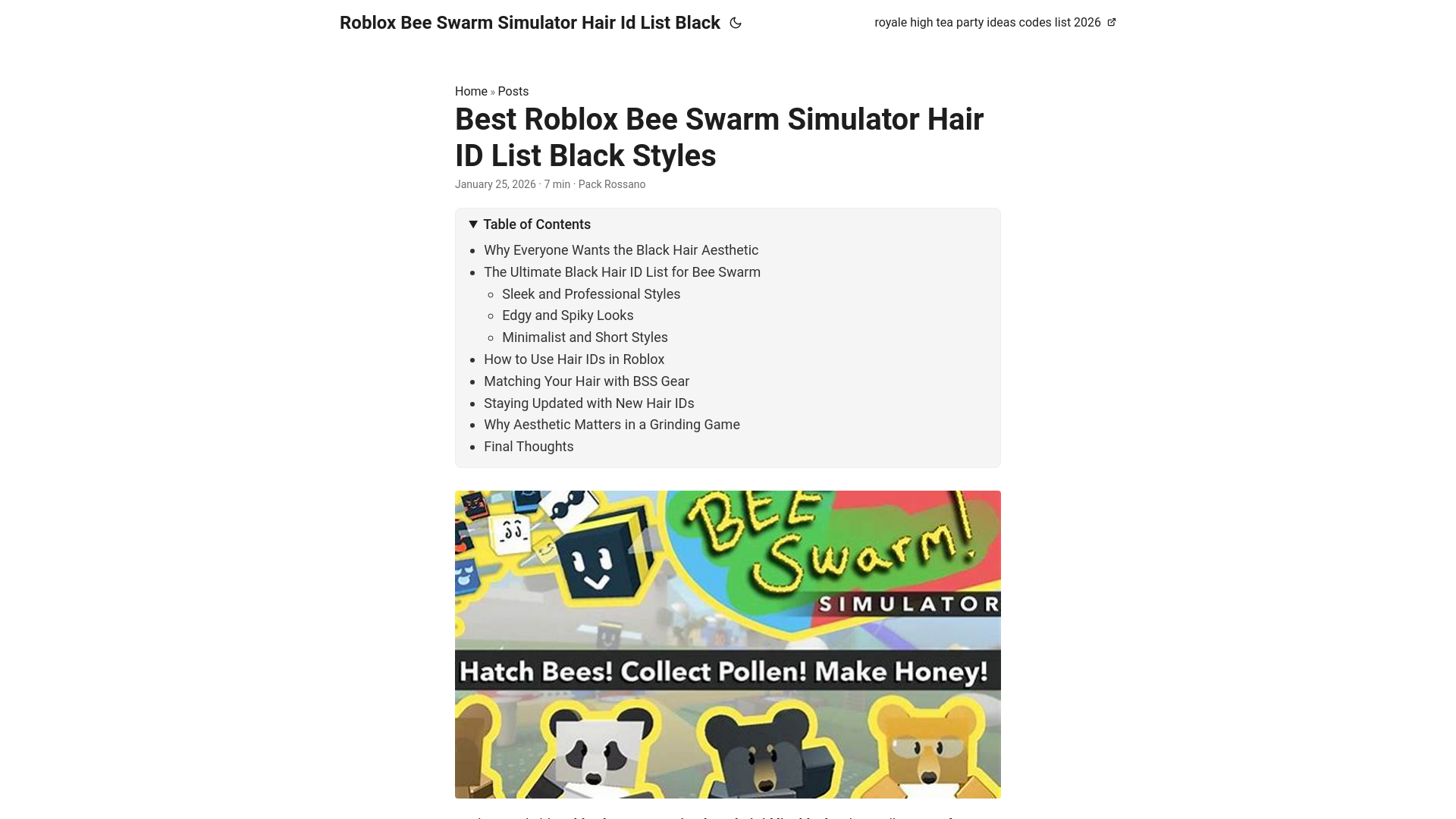 website screenshot of https://robloxbeeswarmsimulatorhairidlistblack.pages.dev/