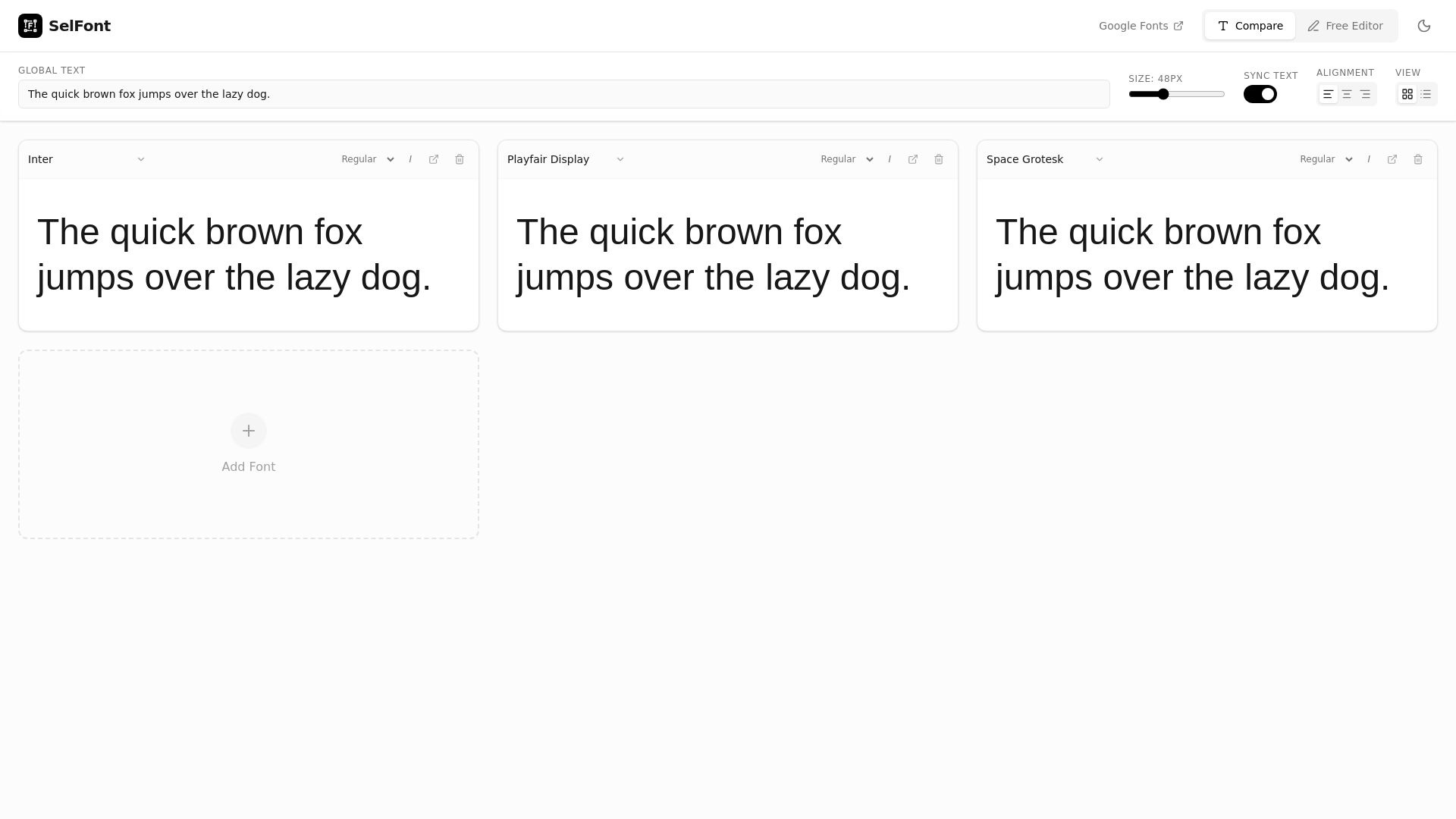 website screenshot of https://selfont.pages.dev/