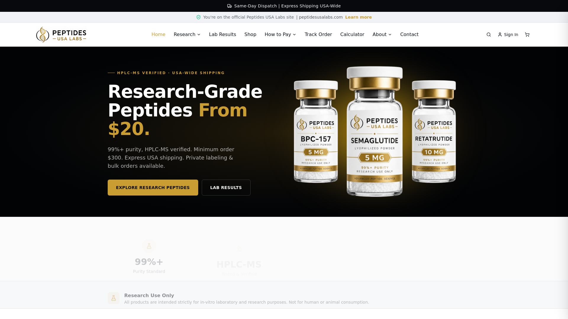 website screenshot of https://peptidesusalabs.com/