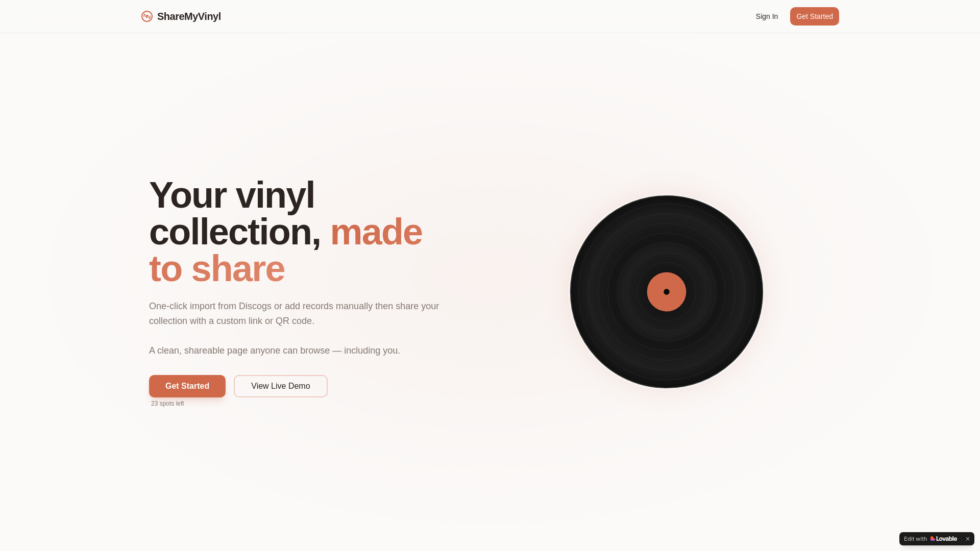website screenshot of https://sharemyvinyl.com/