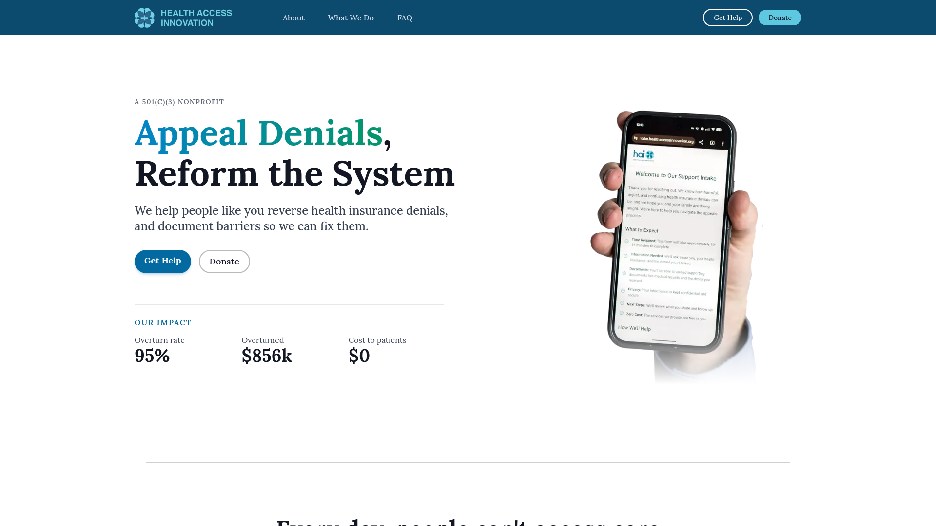 website screenshot of https://healthaccessinitiative.org