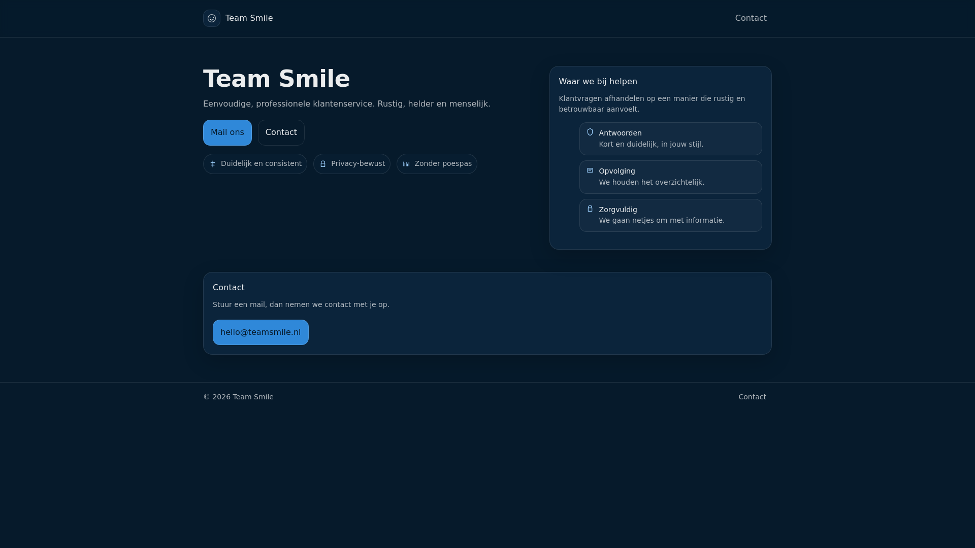 website screenshot of https://teamsmile.nl/