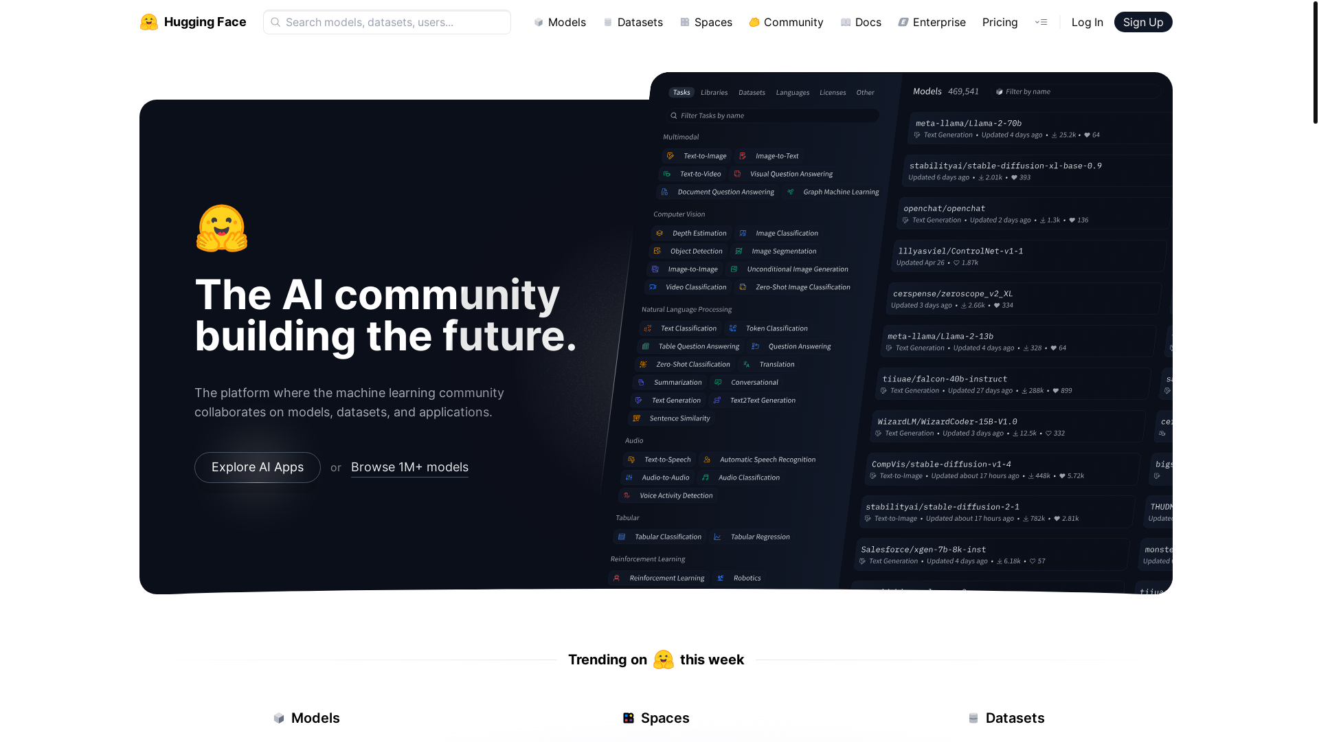 website screenshot of https://huggingface.co/