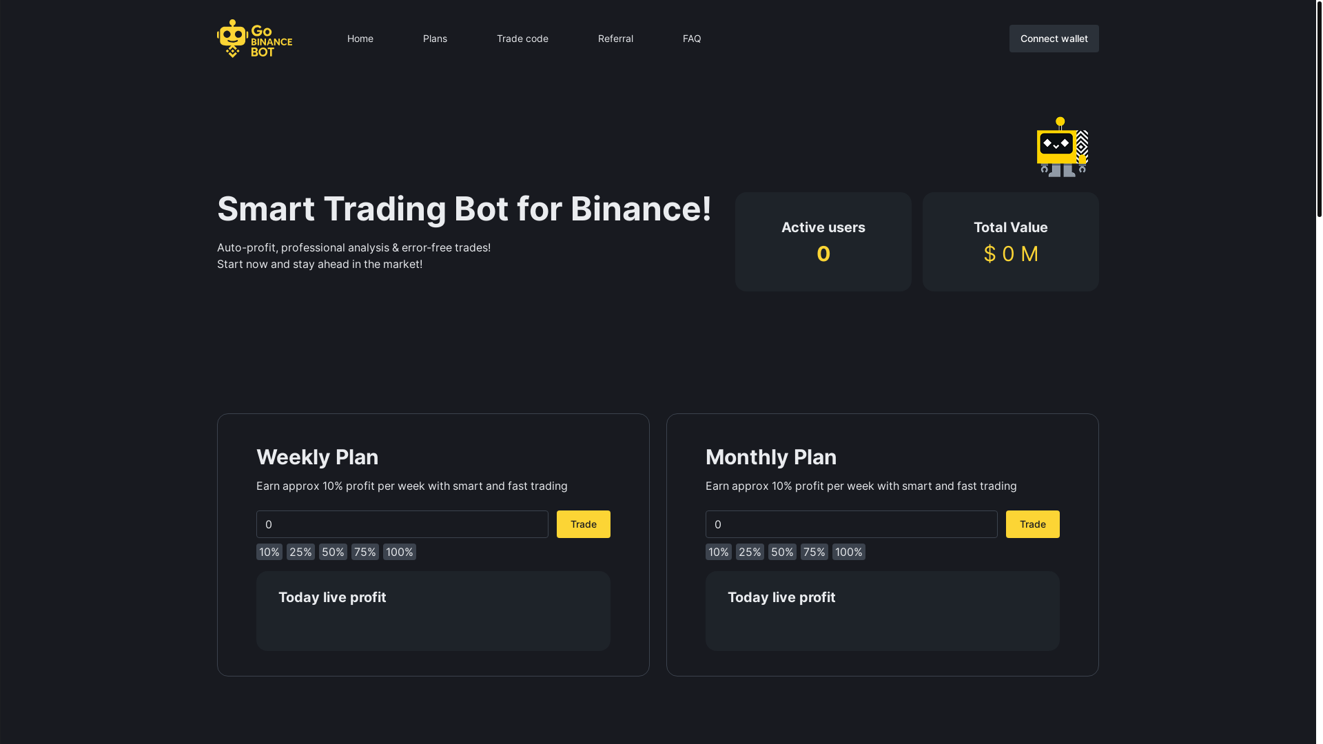 website screenshot of https://gobinancebot.com/
