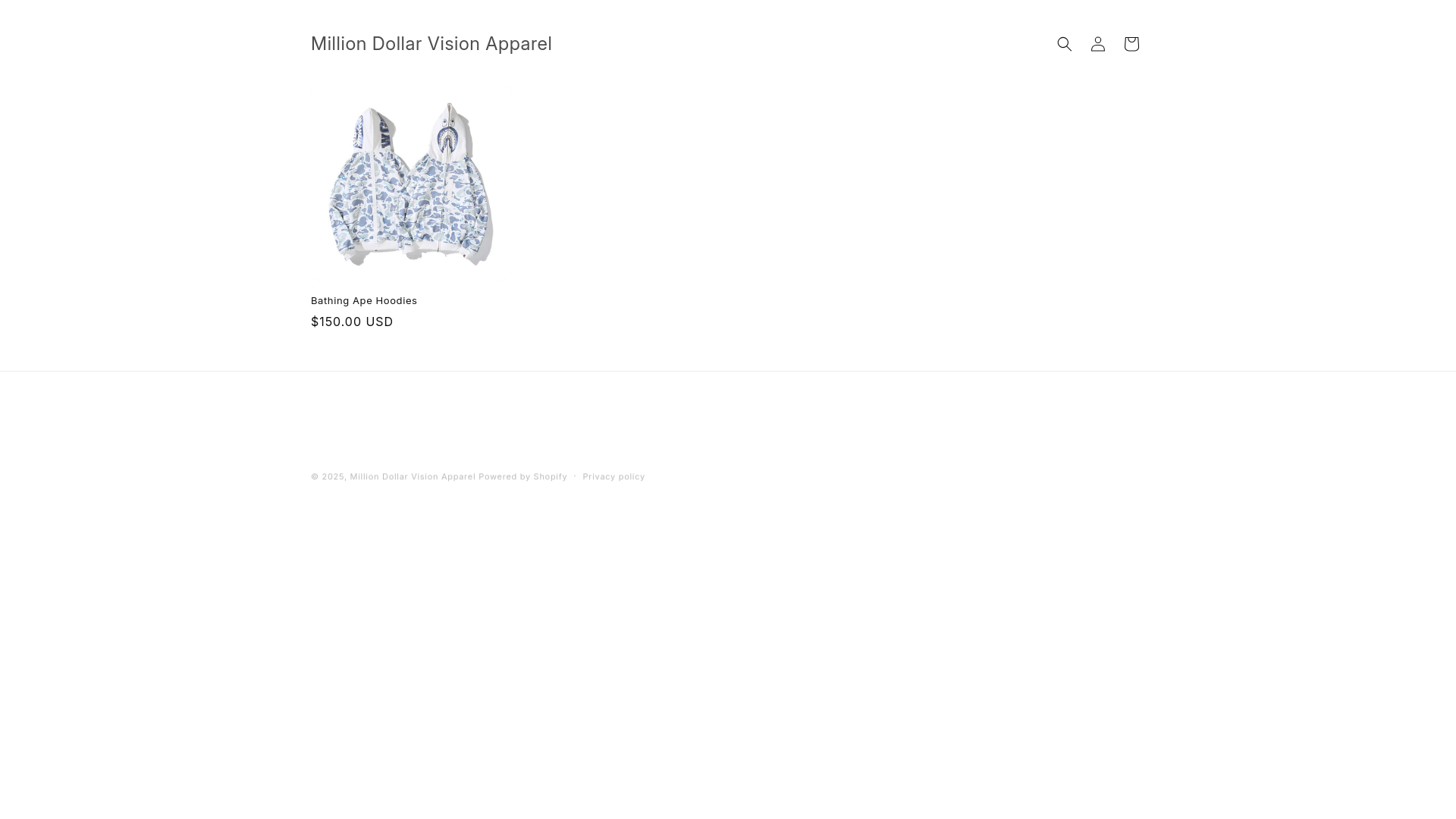 website screenshot of https://milliondollarvisionapparel.com/
