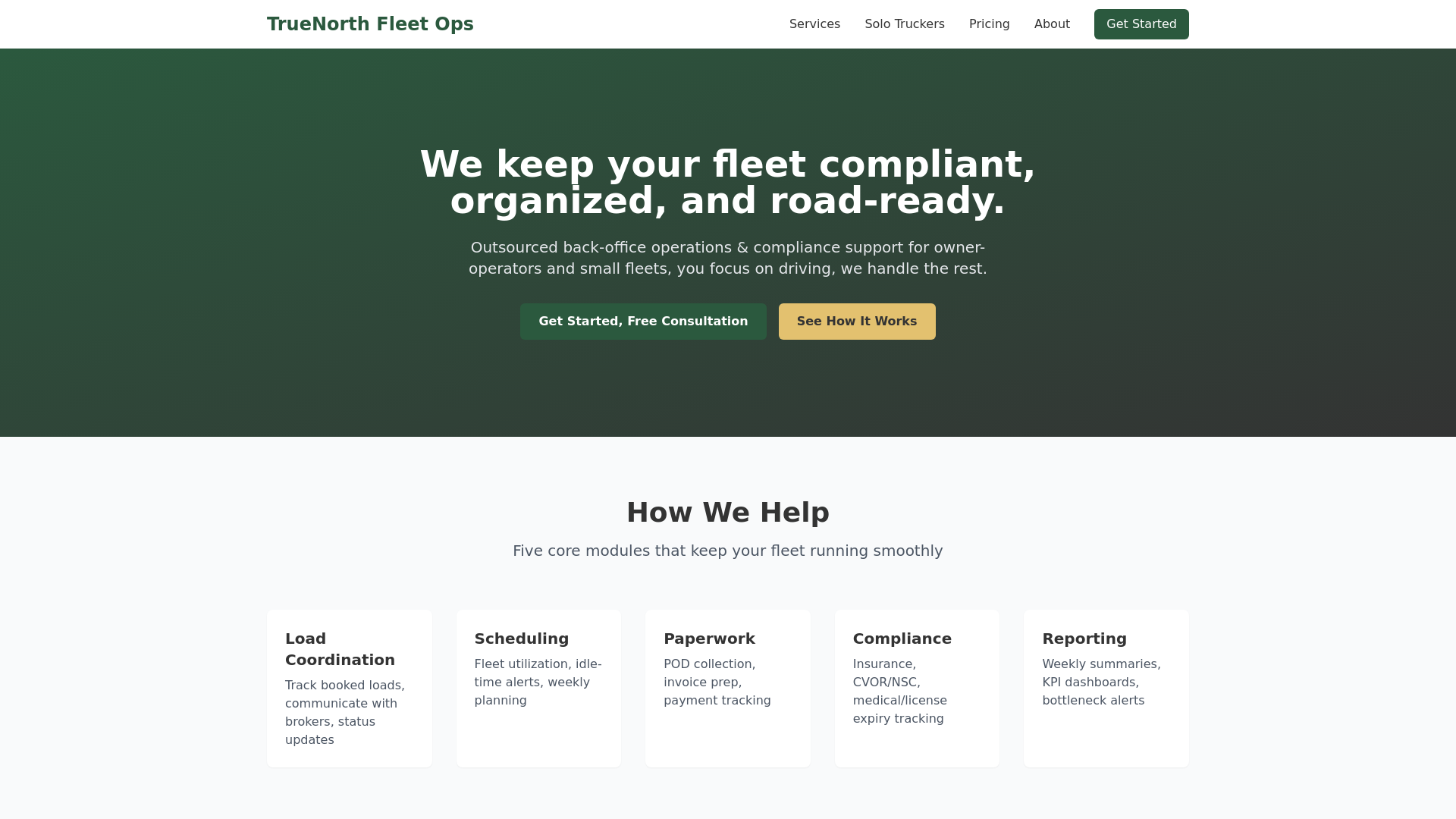 website screenshot of https://truenorthfleetops.ca/