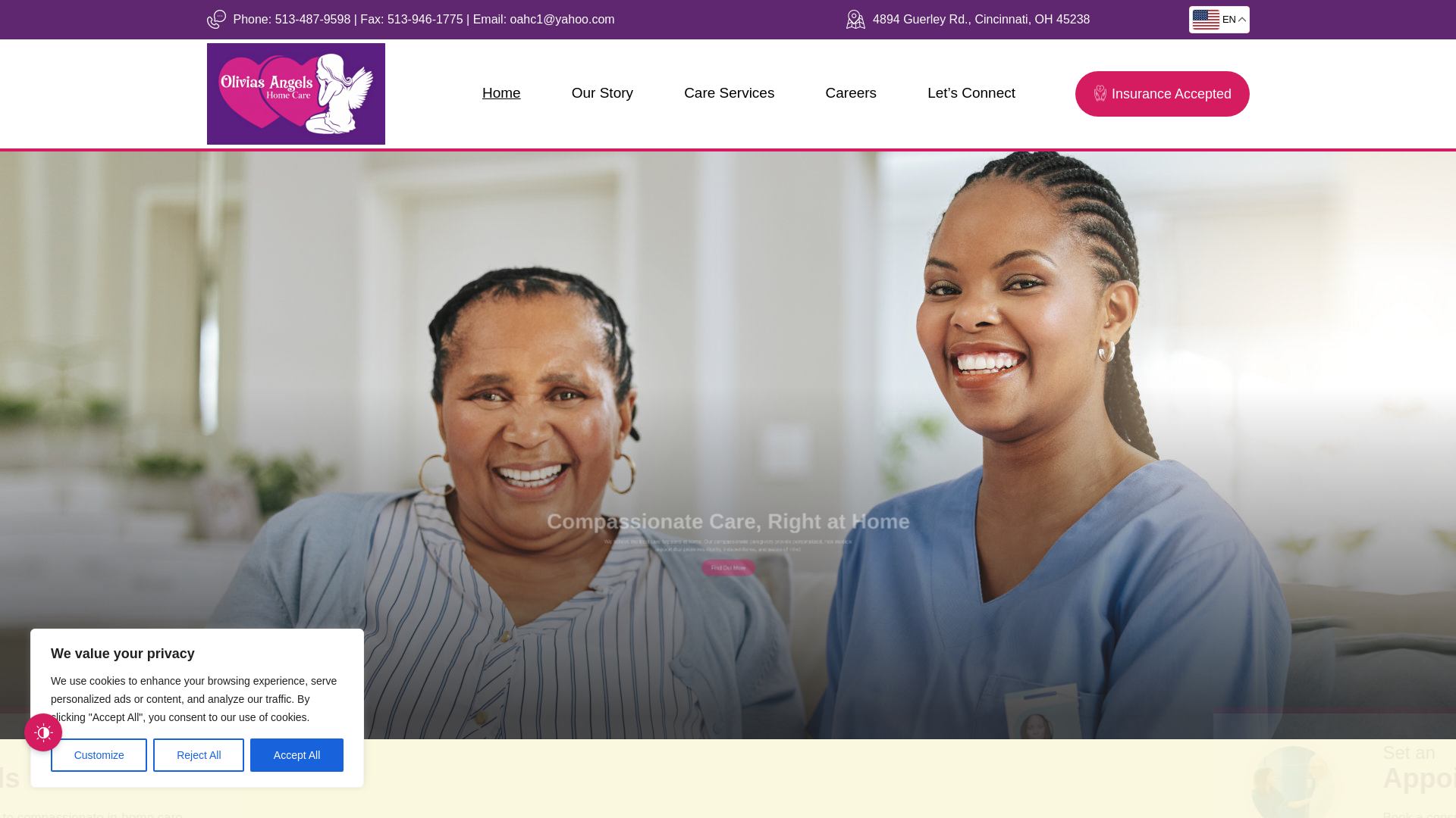 website screenshot of https://oliviasangelshc.com/