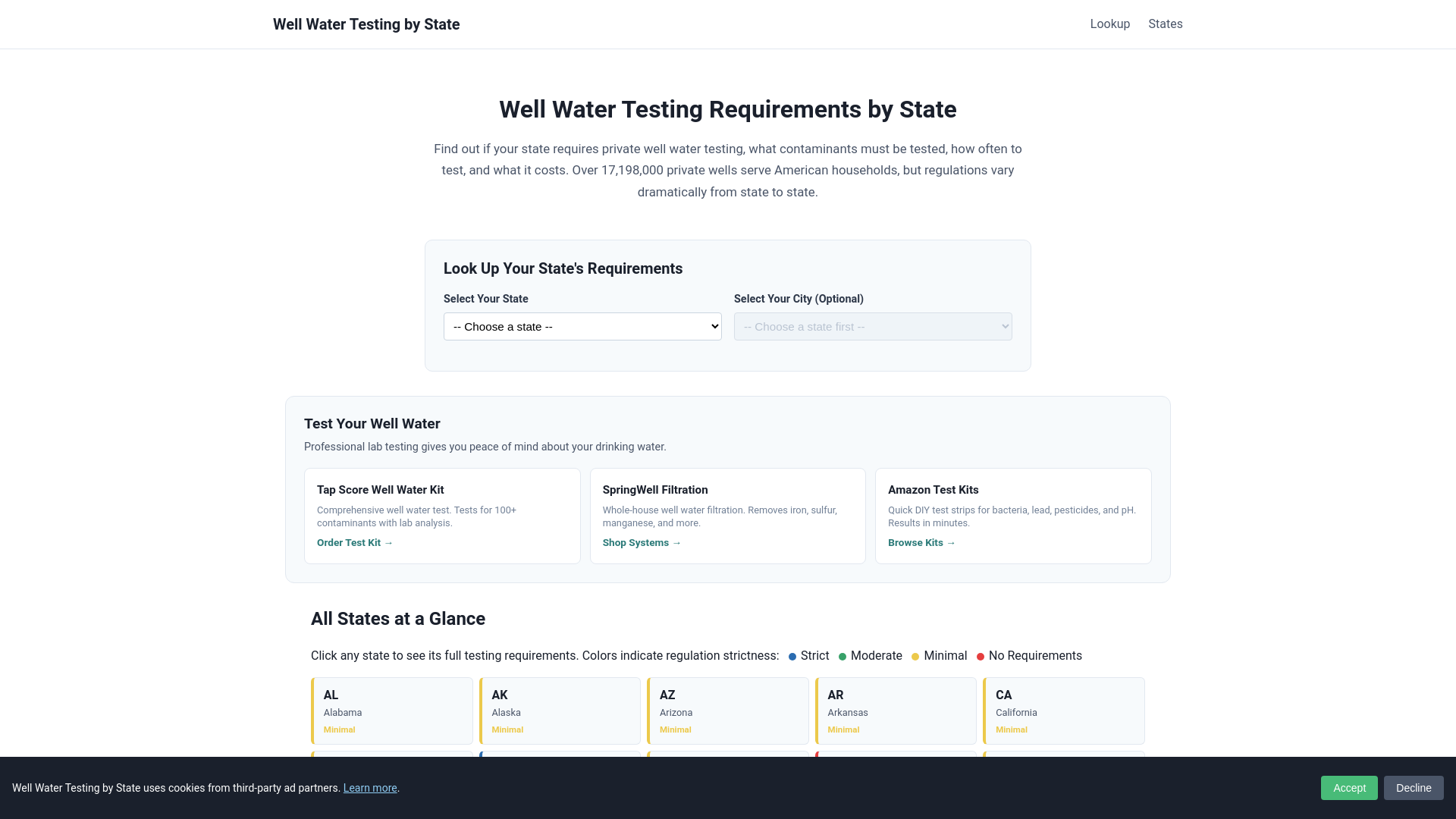 website screenshot of https://well-water-lookup.pages.dev/