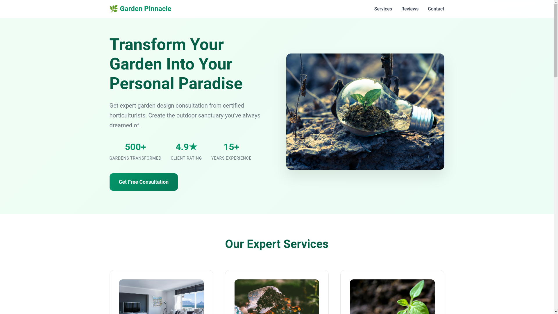 website screenshot of https://gardenpinnacle.live/