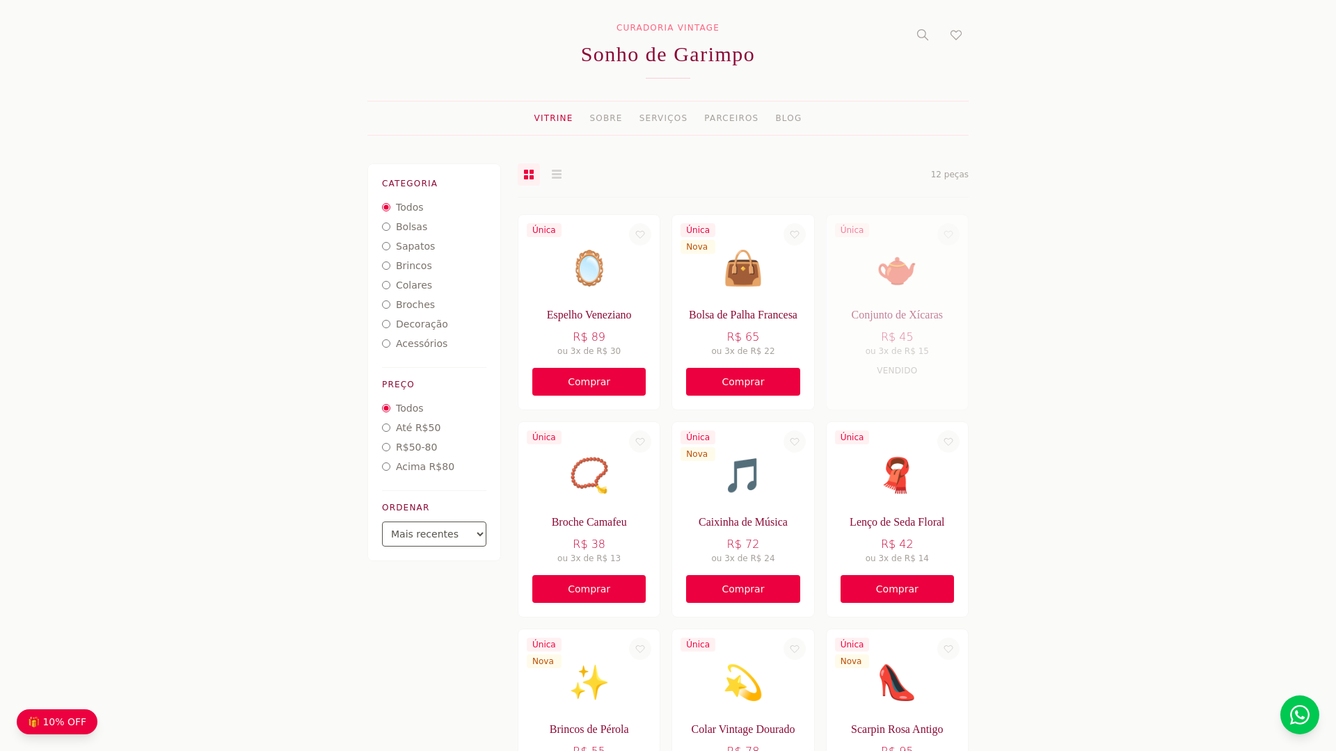 website screenshot of https://sonho-garimpo.pages.dev/