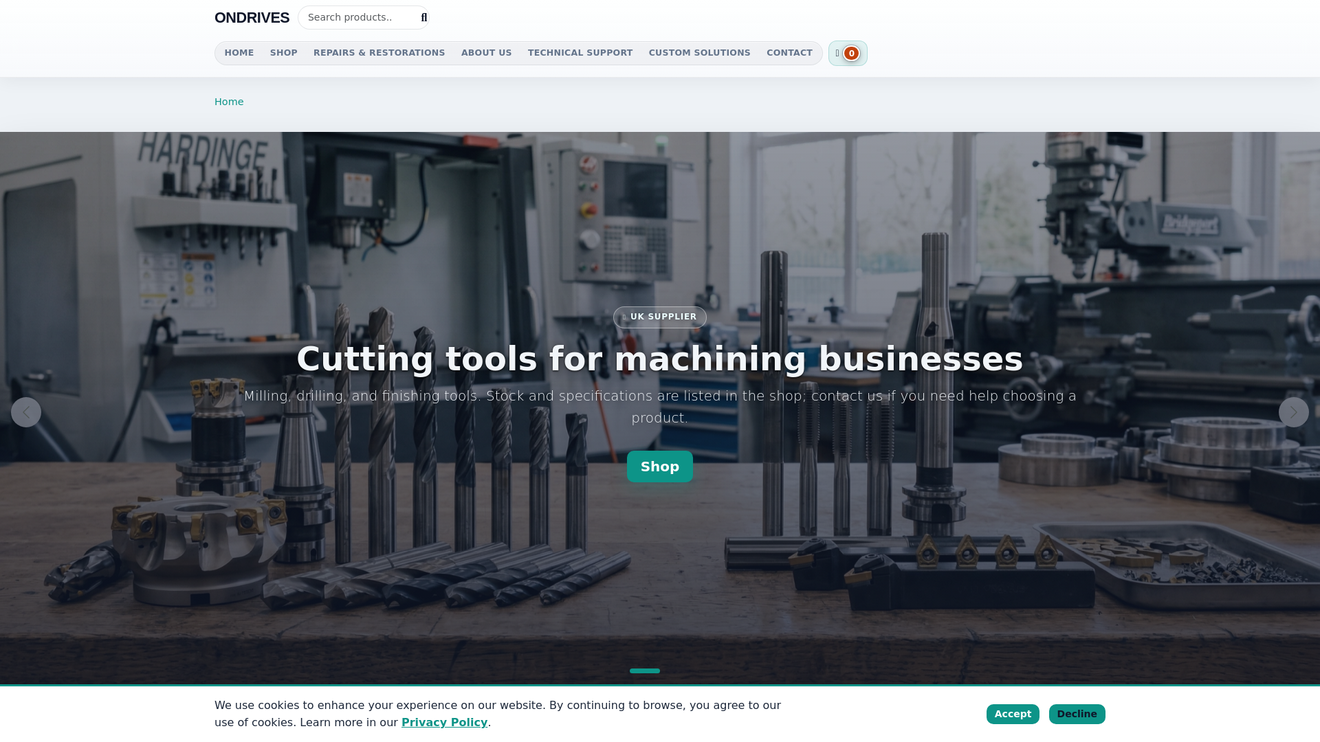 website screenshot of https://ondrivesuttingtools.com/