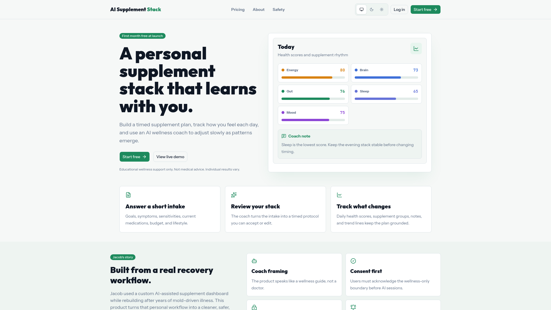 website screenshot of https://aisupplementstack.com/
