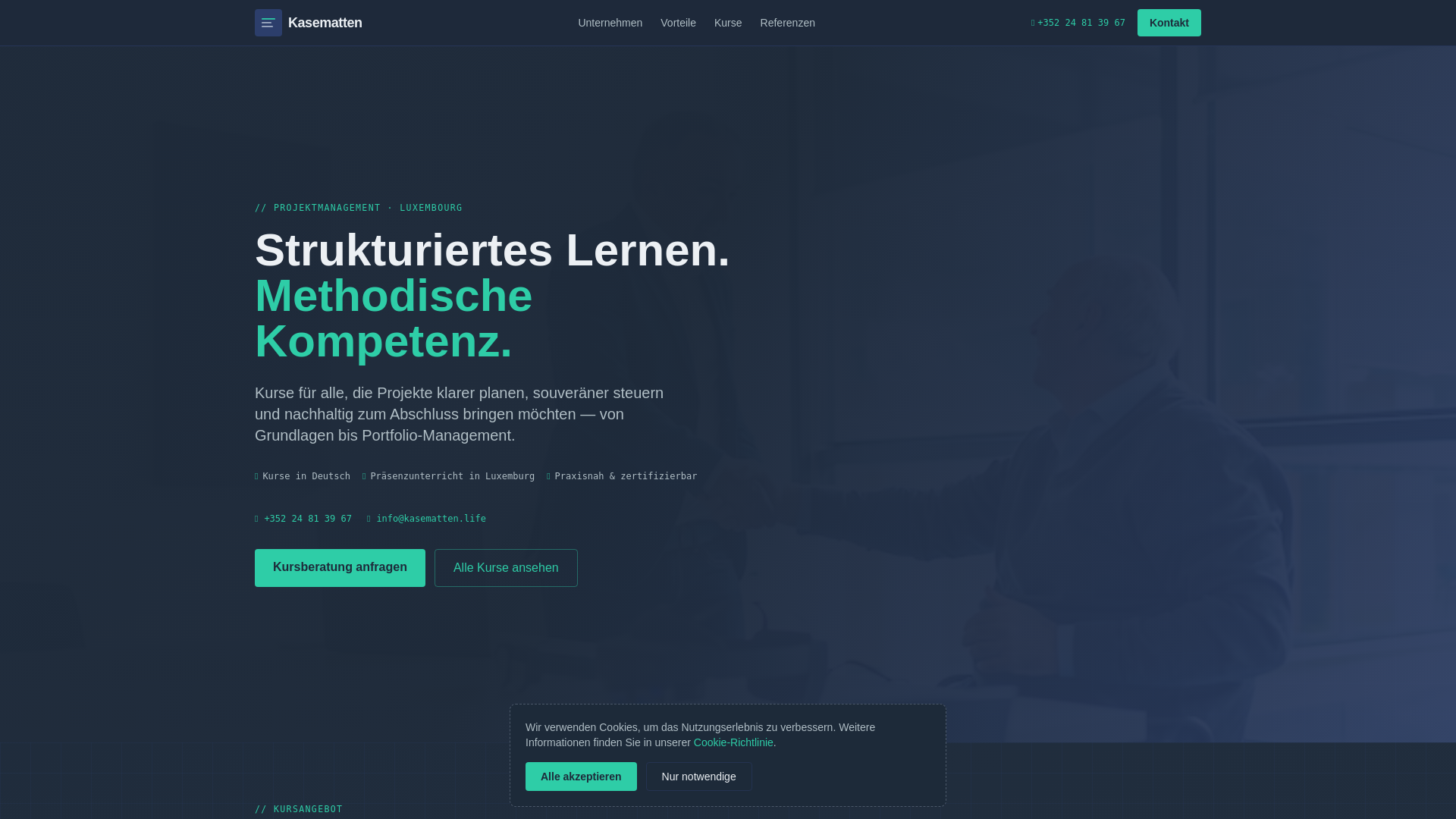 website screenshot of https://kasematten.life