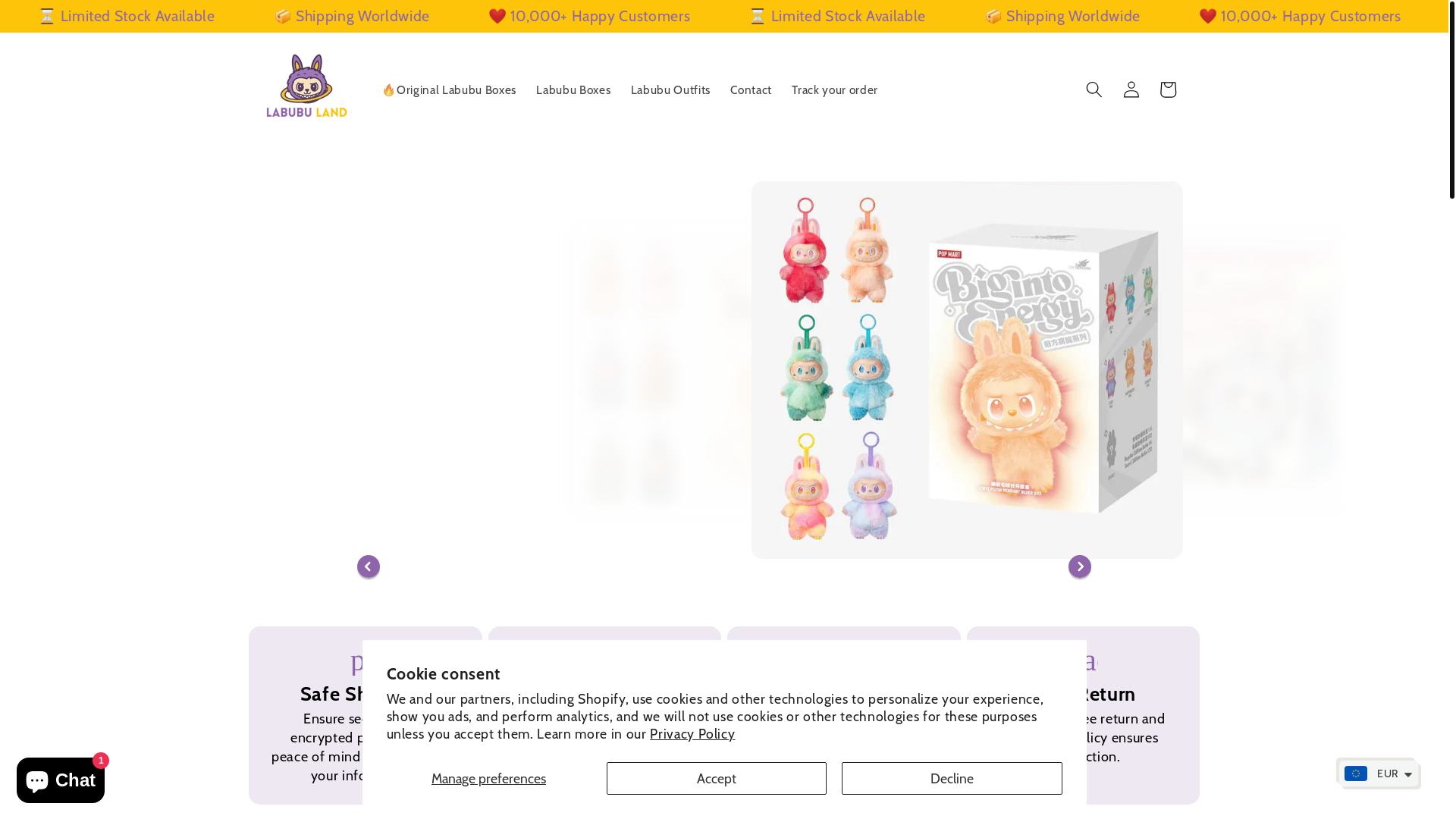 website screenshot of https://labubusland.store/
