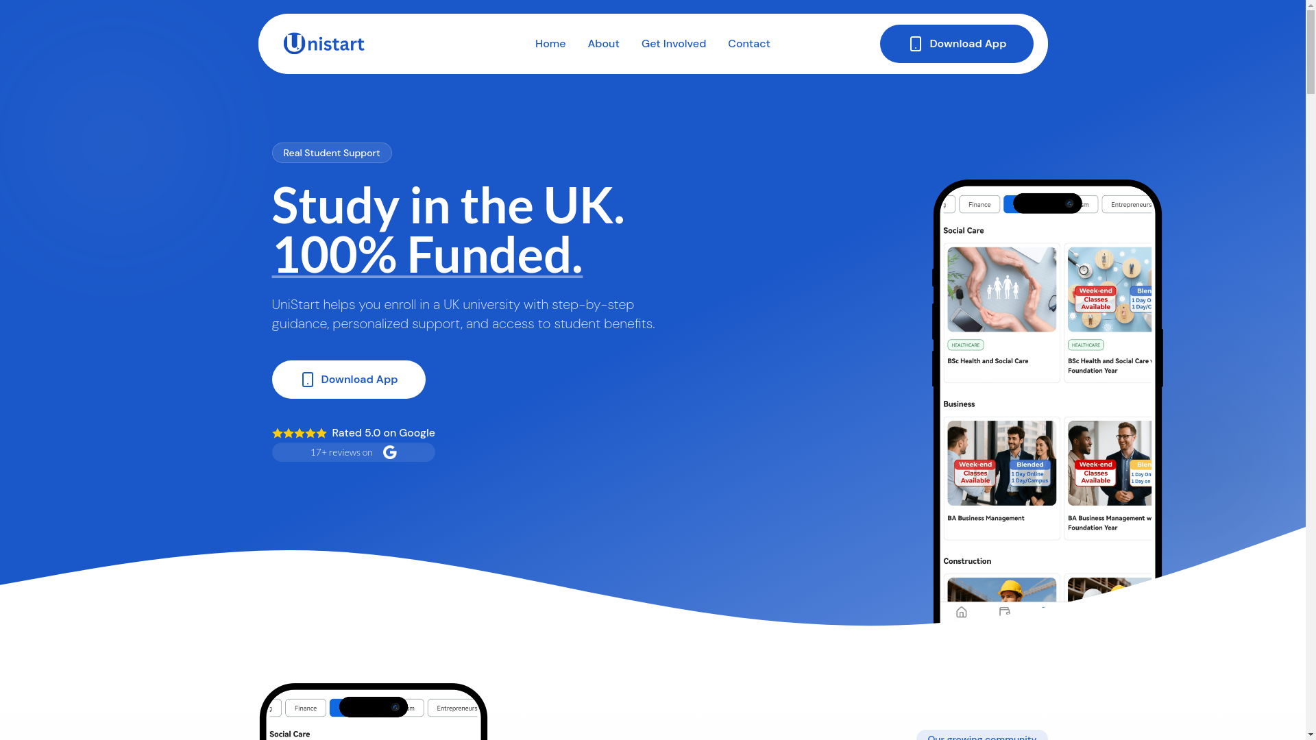 website screenshot of https://unistart-lander.pages.dev/