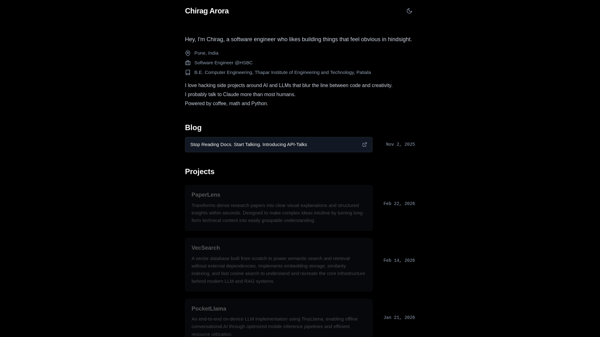 website screenshot of https://chiragarora.tech/