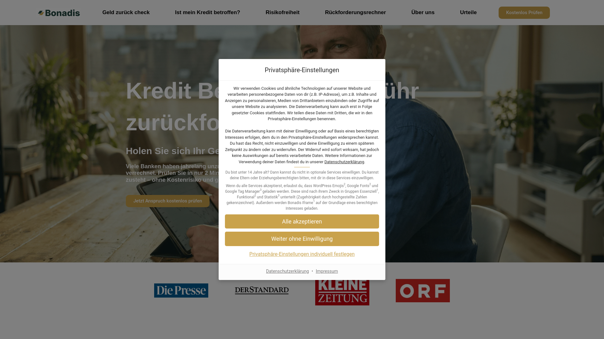 website screenshot of https://kredit-bearbeitungsgebuehr.at
