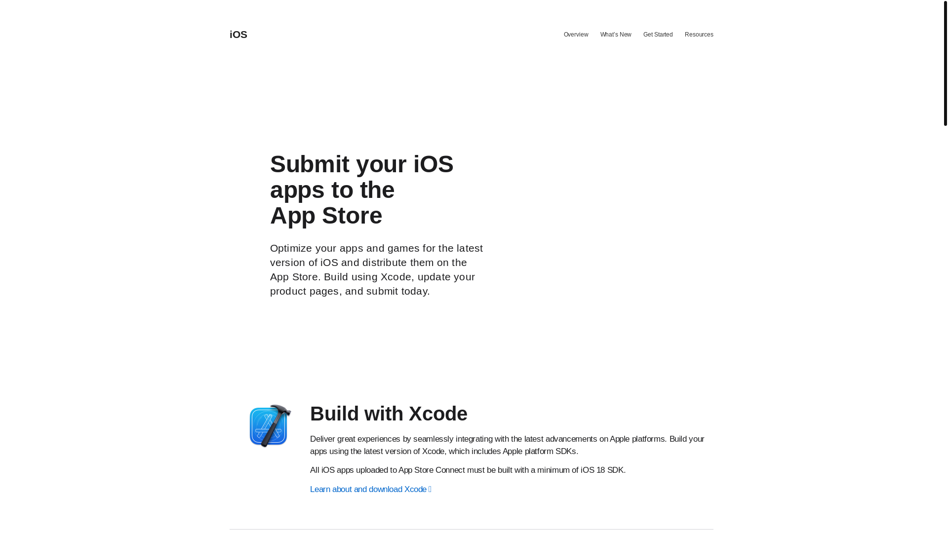 website screenshot of https://developer.apple.com/ios/submit/